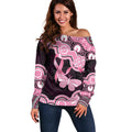 Australia Indigenous Off Shoulder Sweater Pink Ribbon Breast Cancer Butterfly Aboriginal Black - Aussie Hoodie
