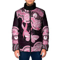 Australia Indigenous Padded Jacket Pink Ribbon Breast Cancer Butterfly Aboriginal Black - Aussie Hoodie