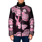 Australia Indigenous Padded Jacket Pink Ribbon Breast Cancer Butterfly Aboriginal Black - Aussie Hoodie