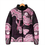 Australia Indigenous Padded Jacket Pink Ribbon Breast Cancer Butterfly Aboriginal Black - Aussie Hoodie