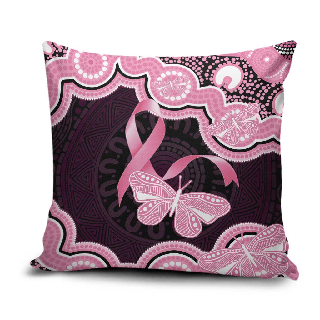 Australia Indigenous Pillow Cover Pink Ribbon Breast Cancer Butterfly Aboriginal Black - Aussie Hoodie