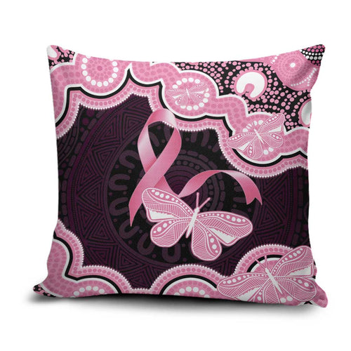 Australia Indigenous Pillow Cover Pink Ribbon Breast Cancer Butterfly Aboriginal Black - Aussie Hoodie