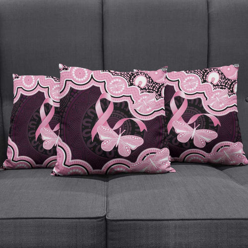 Australia Indigenous Pillow Cover Pink Ribbon Breast Cancer Butterfly Aboriginal Black - Aussie Hoodie