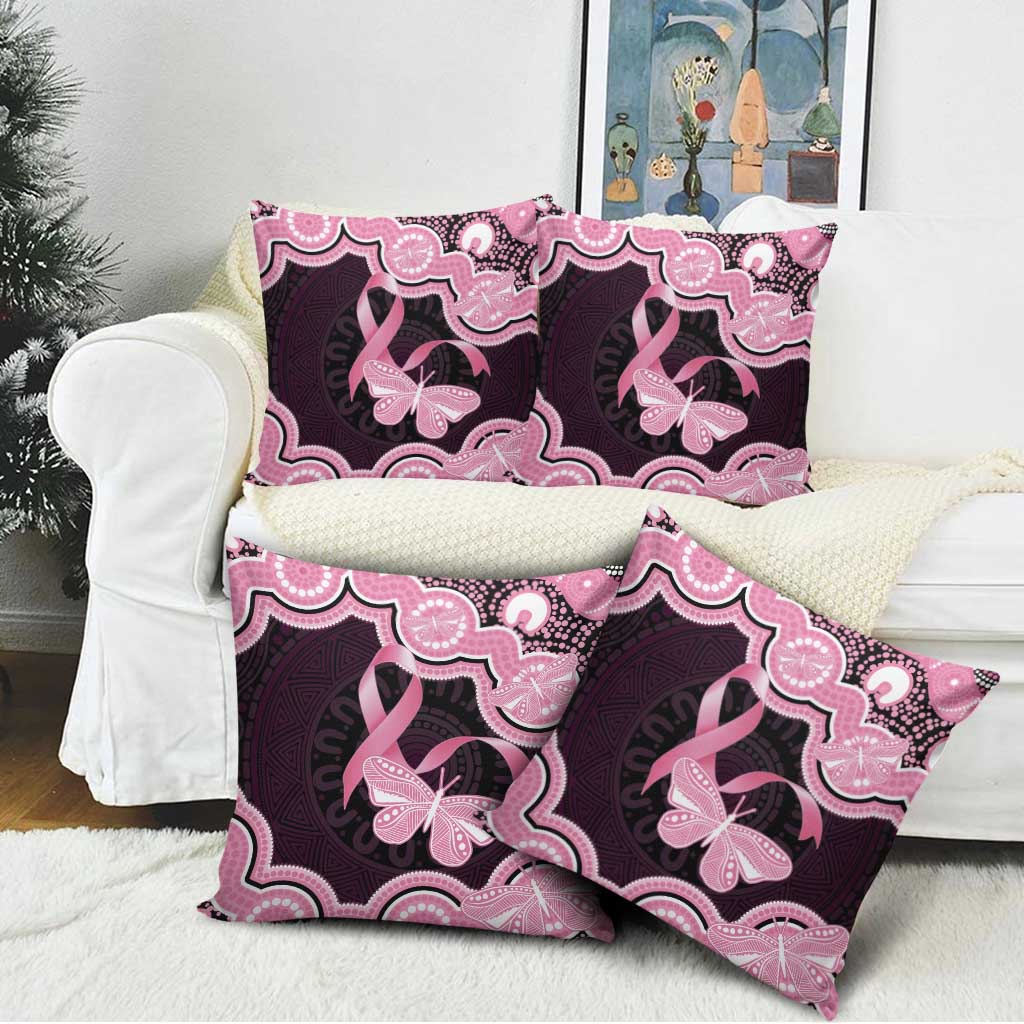Australia Indigenous Pillow Cover Pink Ribbon Breast Cancer Butterfly Aboriginal Black - Aussie Hoodie