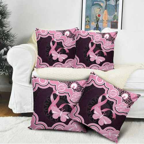 Australia Indigenous Pillow Cover Pink Ribbon Breast Cancer Butterfly Aboriginal Black - Aussie Hoodie