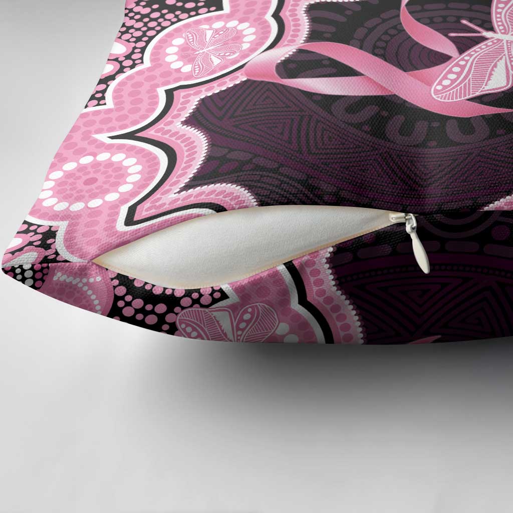 Australia Indigenous Pillow Cover Pink Ribbon Breast Cancer Butterfly Aboriginal Black - Aussie Hoodie