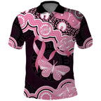 Australia Indigenous Polo Shirt Pink Ribbon Breast Cancer Butterfly Aboriginal Black - Aussie Hoodie