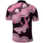 Australia Indigenous Polo Shirt Pink Ribbon Breast Cancer Butterfly Aboriginal Black - Aussie Hoodie
