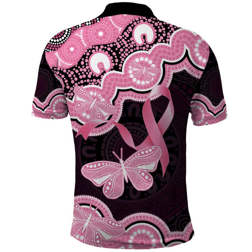 Australia Indigenous Polo Shirt Pink Ribbon Breast Cancer Butterfly Aboriginal Black - Aussie Hoodie