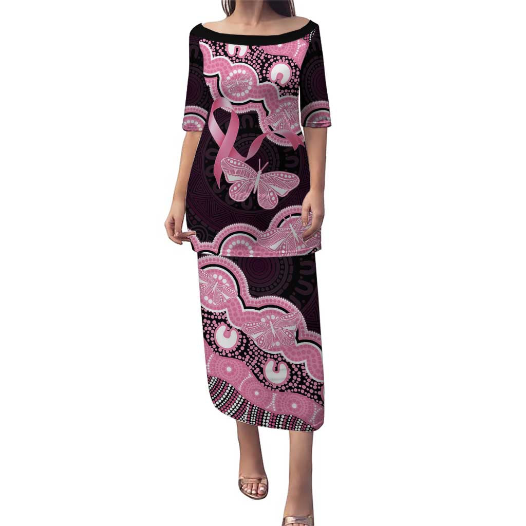 Australia Indigenous Puletasi Pink Ribbon Breast Cancer Butterfly Aboriginal Black - Aussie Hoodie