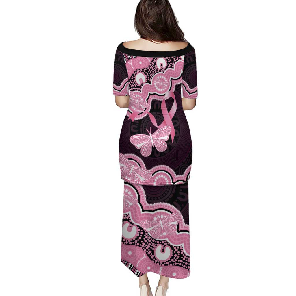 Australia Indigenous Puletasi Pink Ribbon Breast Cancer Butterfly Aboriginal Black - Aussie Hoodie