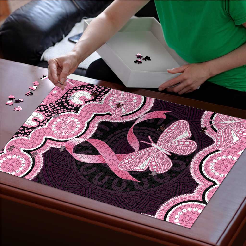 Australia Indigenous Puzzle Pink Ribbon Breast Cancer Butterfly Aboriginal Black - Aussie Hoodie