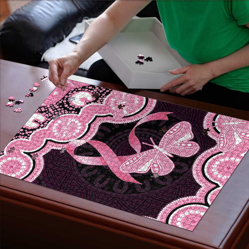 Australia Indigenous Puzzle Pink Ribbon Breast Cancer Butterfly Aboriginal Black - Aussie Hoodie