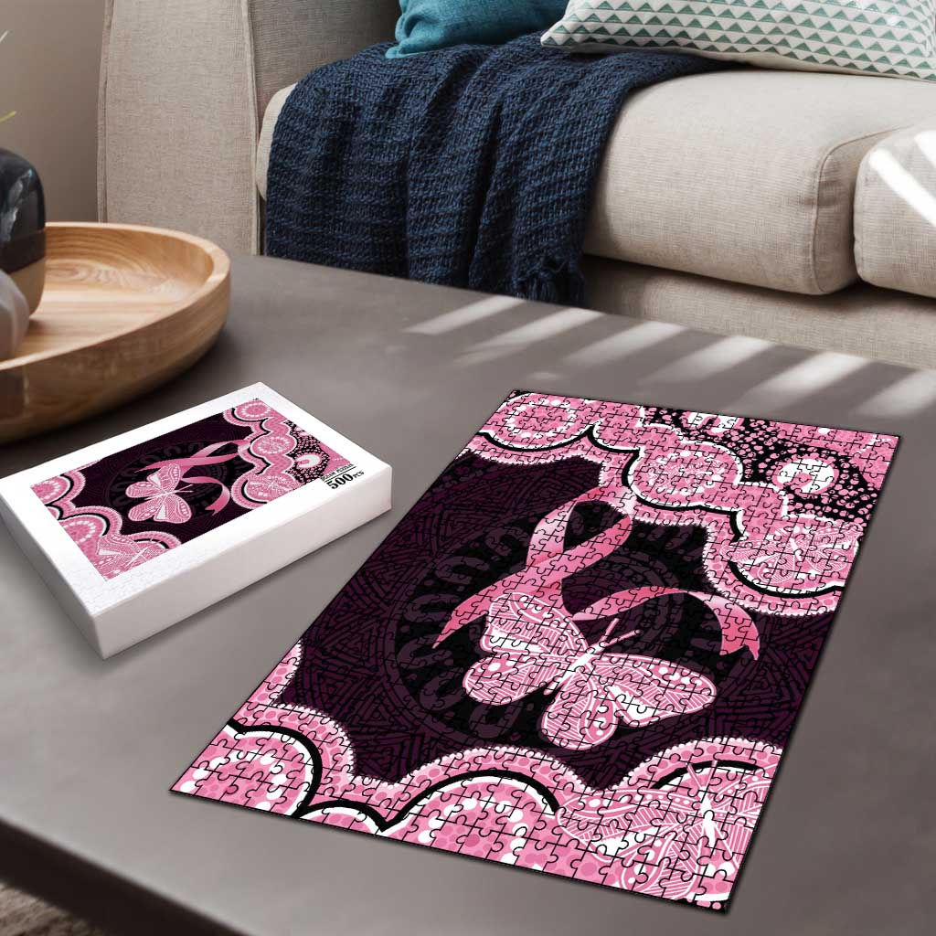 Australia Indigenous Puzzle Pink Ribbon Breast Cancer Butterfly Aboriginal Black - Aussie Hoodie