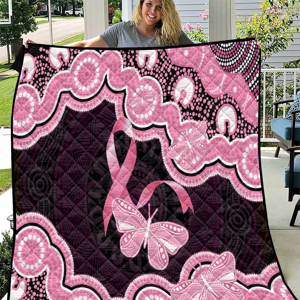 Australia Indigenous Quilt Pink Ribbon Breast Cancer Butterfly Aboriginal Black - Aussie Hoodie