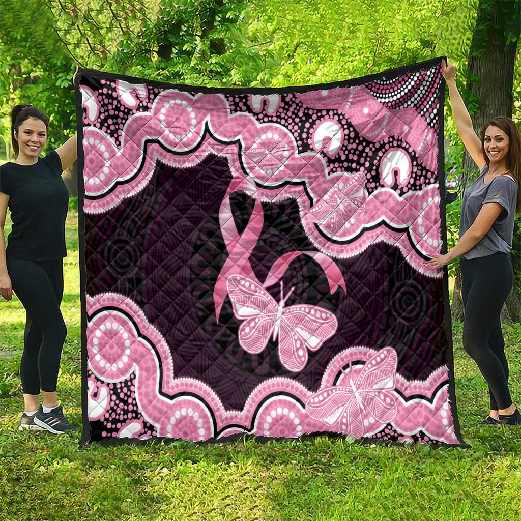 Australia Indigenous Quilt Pink Ribbon Breast Cancer Butterfly Aboriginal Black - Aussie Hoodie