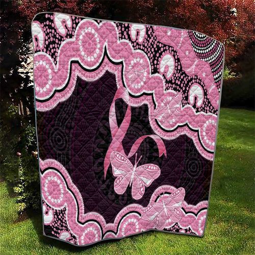 Australia Indigenous Quilt Pink Ribbon Breast Cancer Butterfly Aboriginal Black - Aussie Hoodie