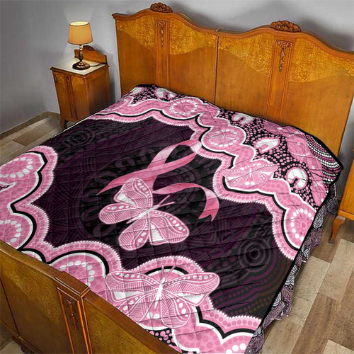 Australia Indigenous Quilt Pink Ribbon Breast Cancer Butterfly Aboriginal Black - Aussie Hoodie