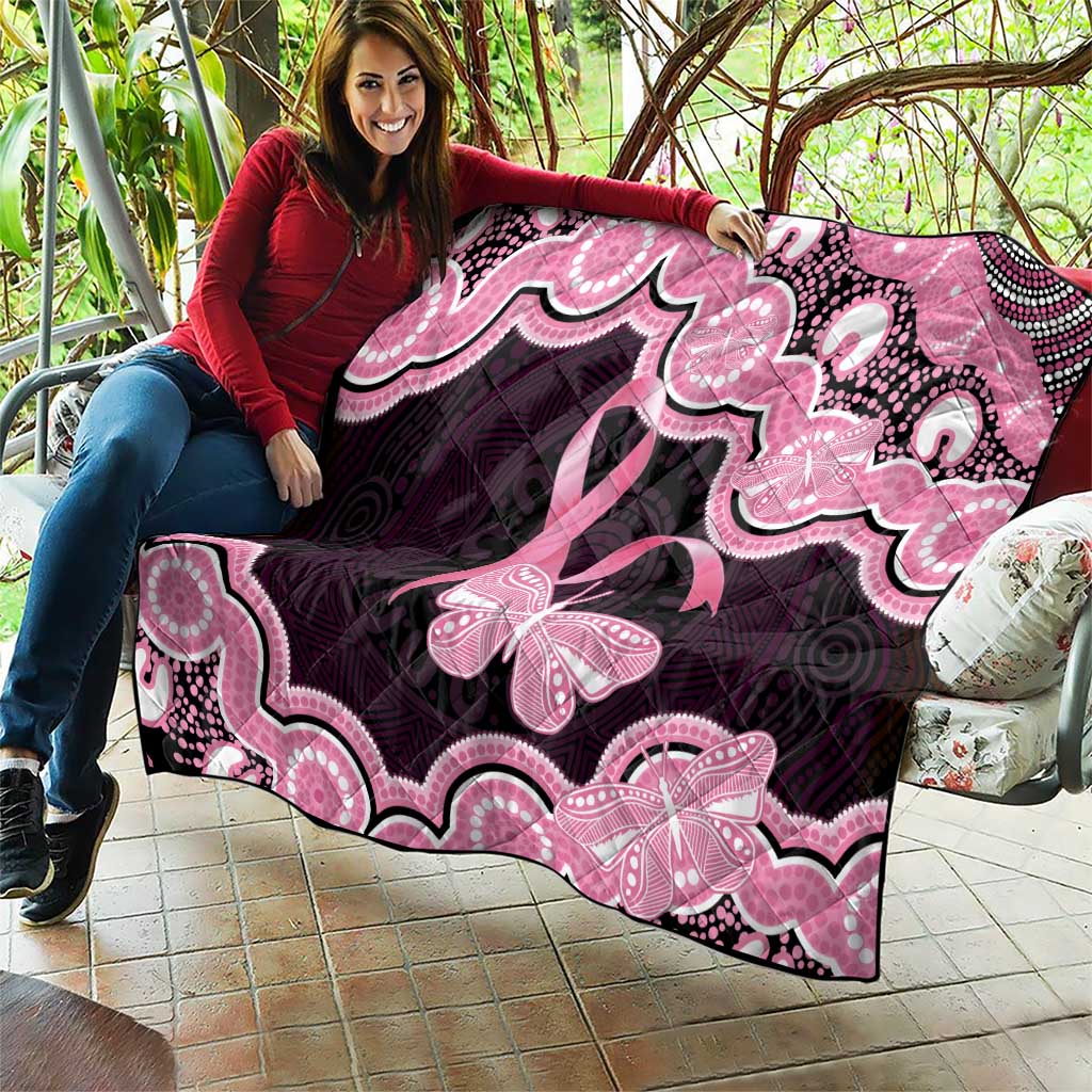 Australia Indigenous Quilt Pink Ribbon Breast Cancer Butterfly Aboriginal Black - Aussie Hoodie