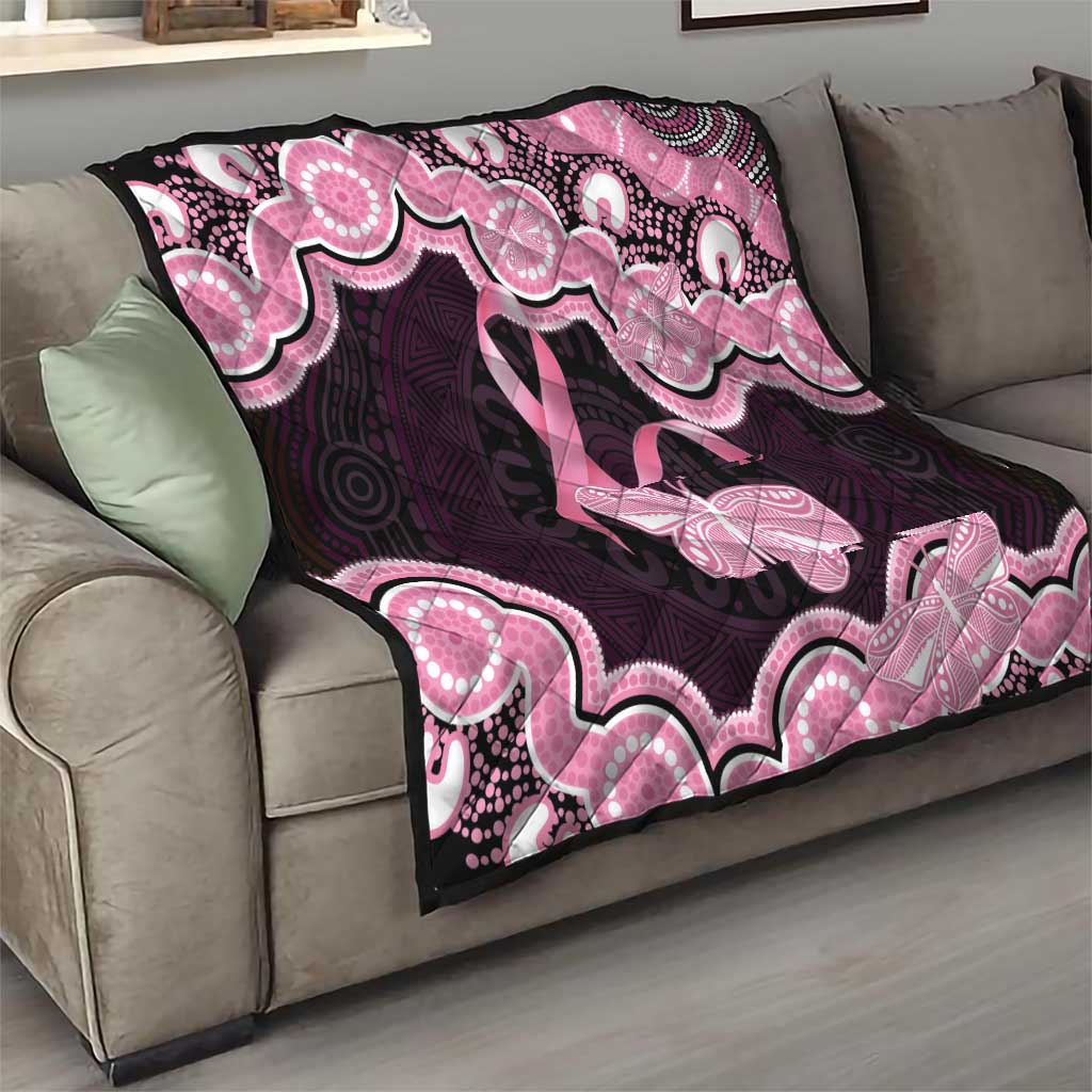 Australia Indigenous Quilt Pink Ribbon Breast Cancer Butterfly Aboriginal Black - Aussie Hoodie