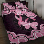 Australia Indigenous Quilt Bed Set Pink Ribbon Breast Cancer Butterfly Aboriginal Black - Aussie Hoodie