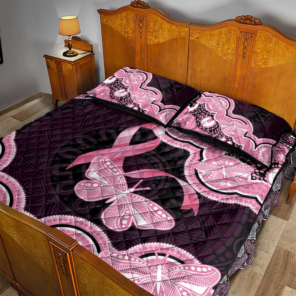 Australia Indigenous Quilt Bed Set Pink Ribbon Breast Cancer Butterfly Aboriginal Black - Aussie Hoodie
