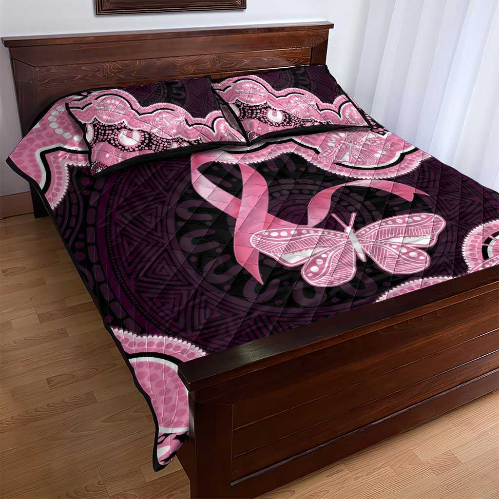 Australia Indigenous Quilt Bed Set Pink Ribbon Breast Cancer Butterfly Aboriginal Black - Aussie Hoodie