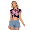 Australia Indigenous Raglan Cropped T Shirt Pink Ribbon Breast Cancer Butterfly Aboriginal Black - Aussie Hoodie