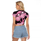Australia Indigenous Raglan Cropped T Shirt Pink Ribbon Breast Cancer Butterfly Aboriginal Black - Aussie Hoodie