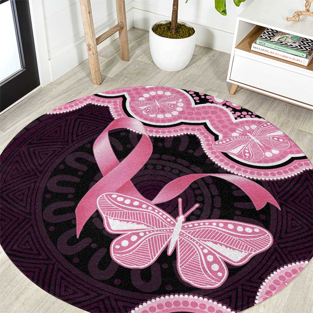 Australia Indigenous Round Carpet Pink Ribbon Breast Cancer Butterfly Aboriginal Black - Aussie Hoodie