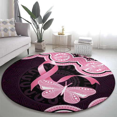 Australia Indigenous Round Carpet Pink Ribbon Breast Cancer Butterfly Aboriginal Black - Aussie Hoodie