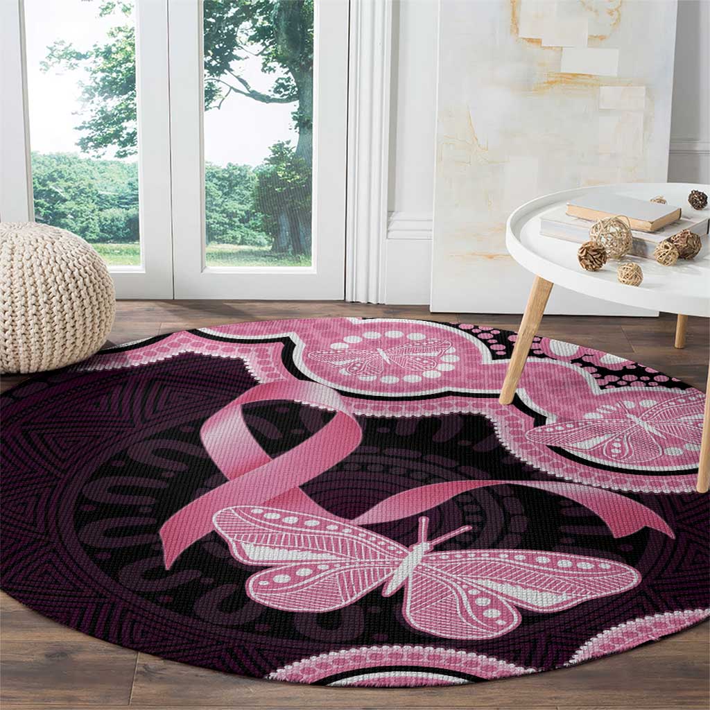 Australia Indigenous Round Carpet Pink Ribbon Breast Cancer Butterfly Aboriginal Black - Aussie Hoodie