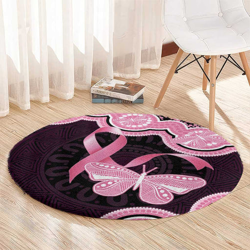 Australia Indigenous Round Carpet Pink Ribbon Breast Cancer Butterfly Aboriginal Black - Aussie Hoodie