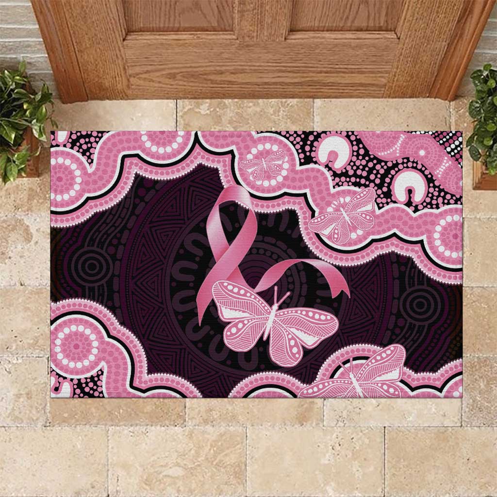 Australia Indigenous Rubber Doormat Pink Ribbon Breast Cancer Butterfly Aboriginal Black - Aussie Hoodie