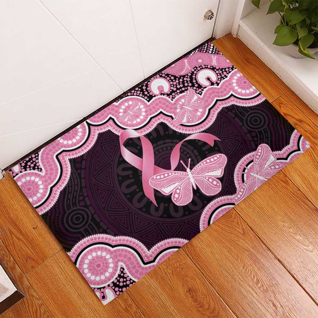 Australia Indigenous Rubber Doormat Pink Ribbon Breast Cancer Butterfly Aboriginal Black - Aussie Hoodie