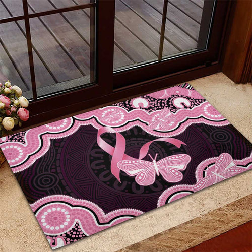Australia Indigenous Rubber Doormat Pink Ribbon Breast Cancer Butterfly Aboriginal Black - Aussie Hoodie