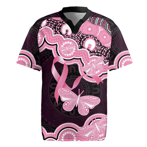 Australia Indigenous Rugby Jersey Pink Ribbon Breast Cancer Butterfly Aboriginal Black - Aussie Hoodie