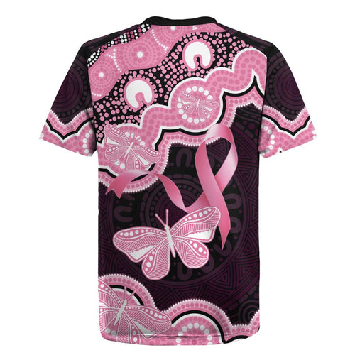 Australia Indigenous Rugby Jersey Pink Ribbon Breast Cancer Butterfly Aboriginal Black - Aussie Hoodie