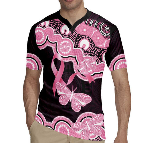 Australia Indigenous Rugby Jersey Pink Ribbon Breast Cancer Butterfly Aboriginal Black - Aussie Hoodie