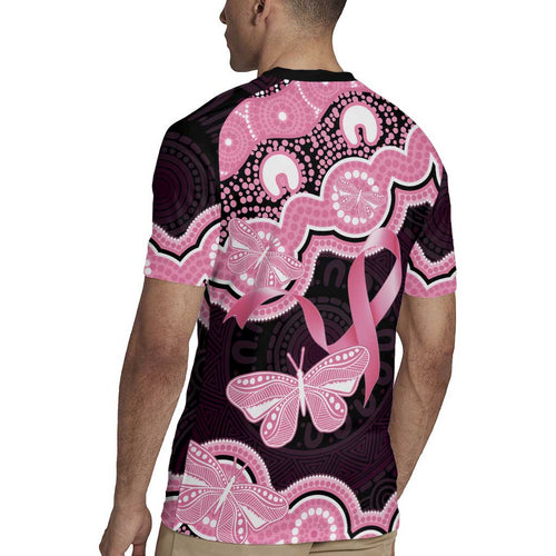 Australia Indigenous Rugby Jersey Pink Ribbon Breast Cancer Butterfly Aboriginal Black - Aussie Hoodie