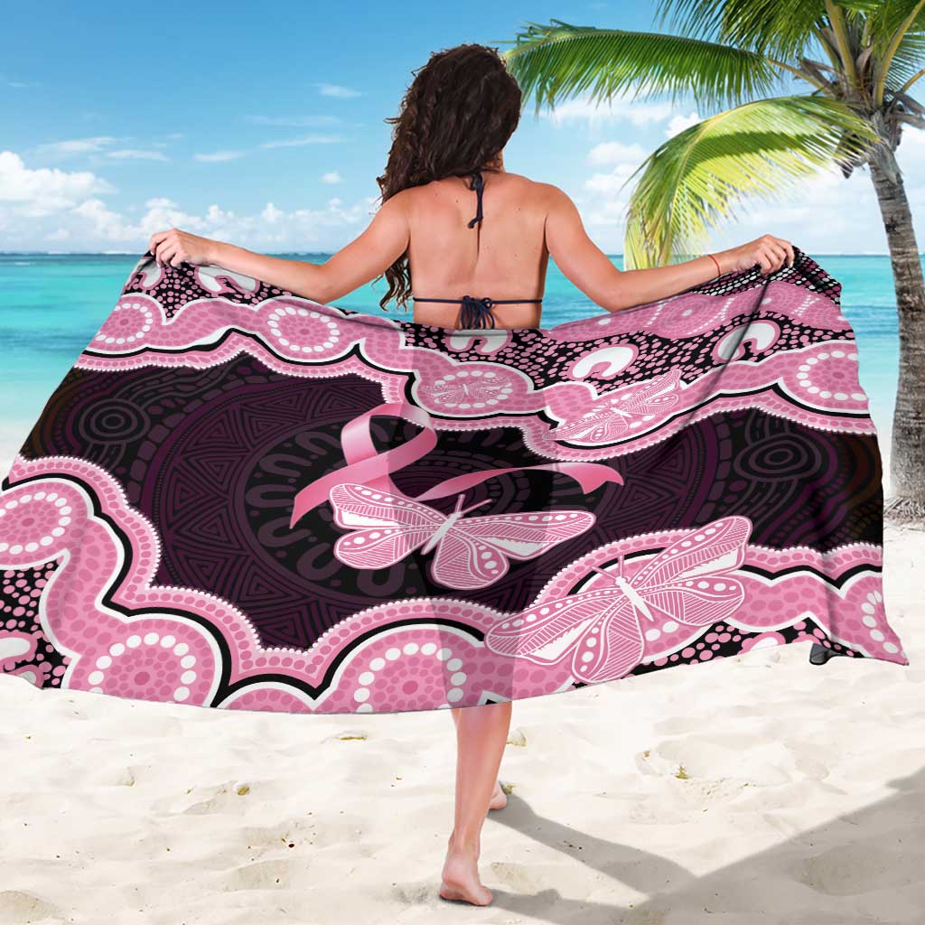 Australia Indigenous Sarong Pink Ribbon Breast Cancer Butterfly Aboriginal Black - Aussie Hoodie
