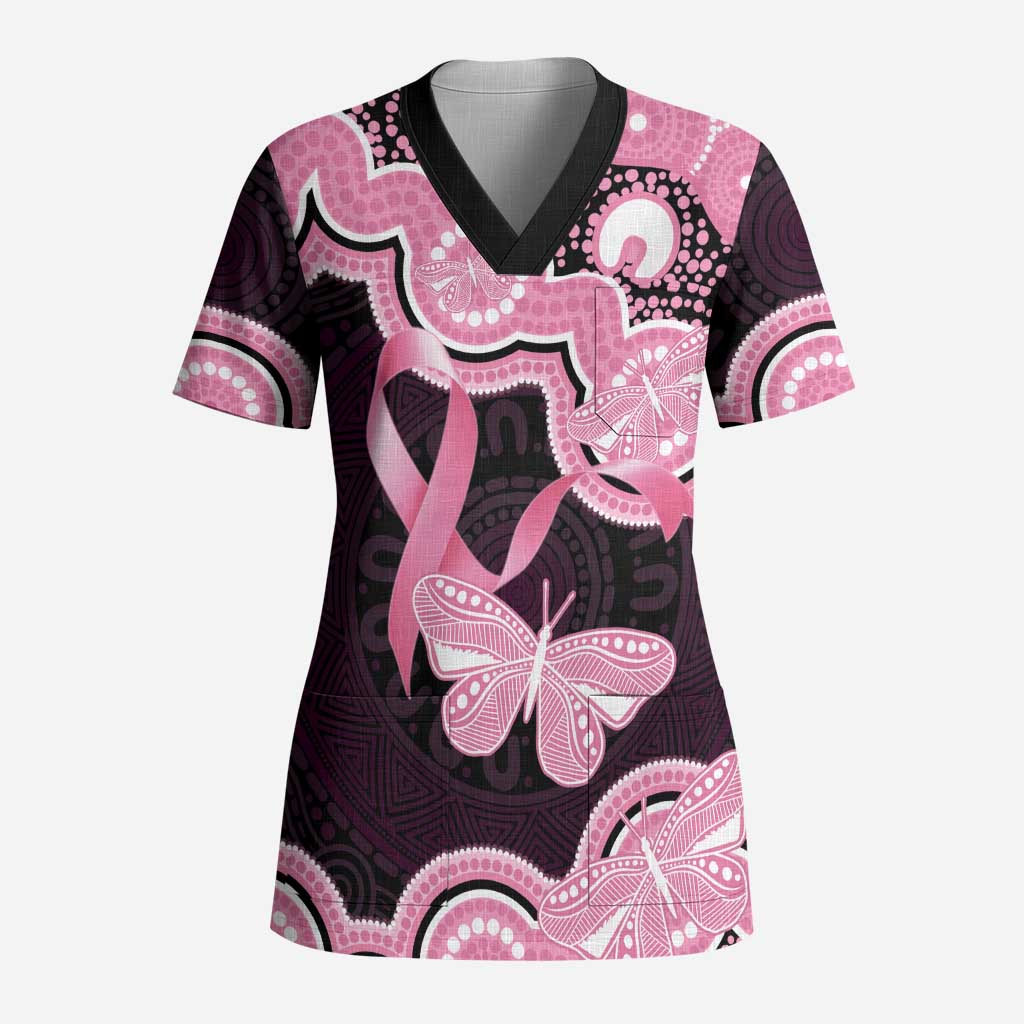 Australia Indigenous Scrub Top Pink Ribbon Breast Cancer Butterfly Aboriginal Black - Aussie Hoodie