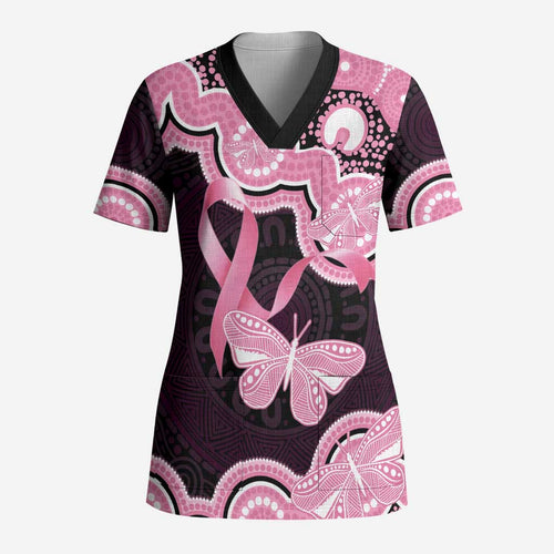 Australia Indigenous Scrub Top Pink Ribbon Breast Cancer Butterfly Aboriginal Black - Aussie Hoodie
