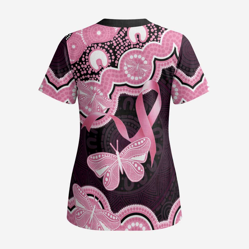 Australia Indigenous Scrub Top Pink Ribbon Breast Cancer Butterfly Aboriginal Black - Aussie Hoodie