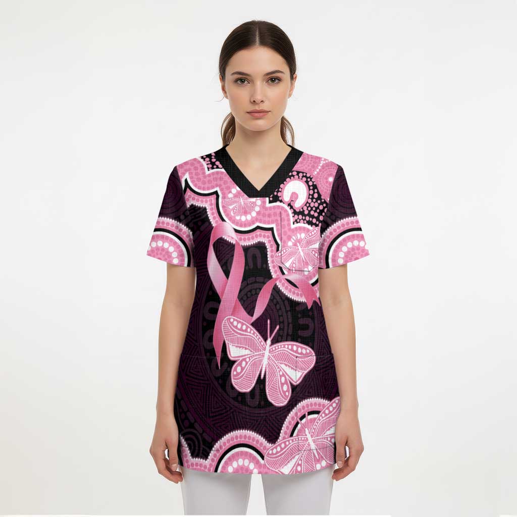 Australia Indigenous Scrub Top Pink Ribbon Breast Cancer Butterfly Aboriginal Black - Aussie Hoodie