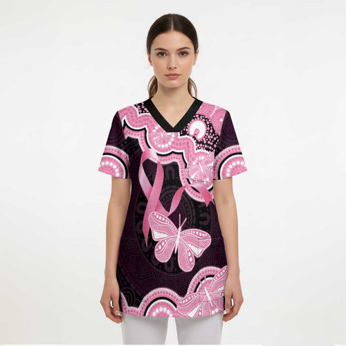 Australia Indigenous Scrub Top Pink Ribbon Breast Cancer Butterfly Aboriginal Black - Aussie Hoodie