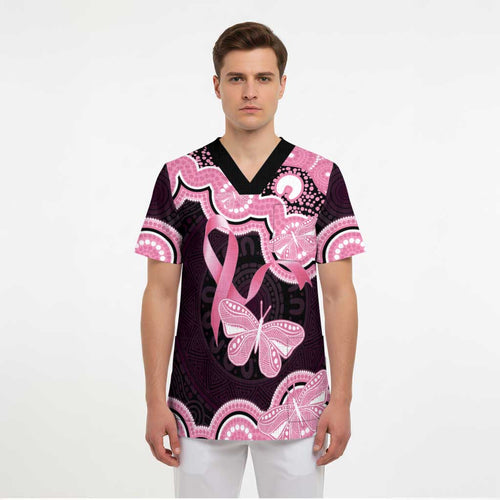 Australia Indigenous Scrub Top Pink Ribbon Breast Cancer Butterfly Aboriginal Black - Aussie Hoodie
