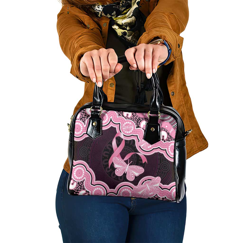 Australia Indigenous Shoulder Handbag Pink Ribbon Breast Cancer Butterfly Aboriginal Black - Aussie Hoodie