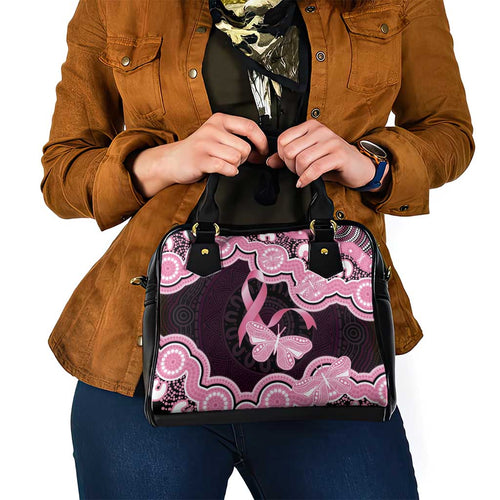 Australia Indigenous Shoulder Handbag Pink Ribbon Breast Cancer Butterfly Aboriginal Black - Aussie Hoodie
