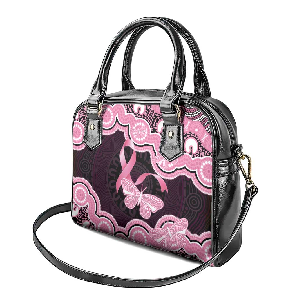 Australia Indigenous Shoulder Handbag Pink Ribbon Breast Cancer Butterfly Aboriginal Black - Aussie Hoodie